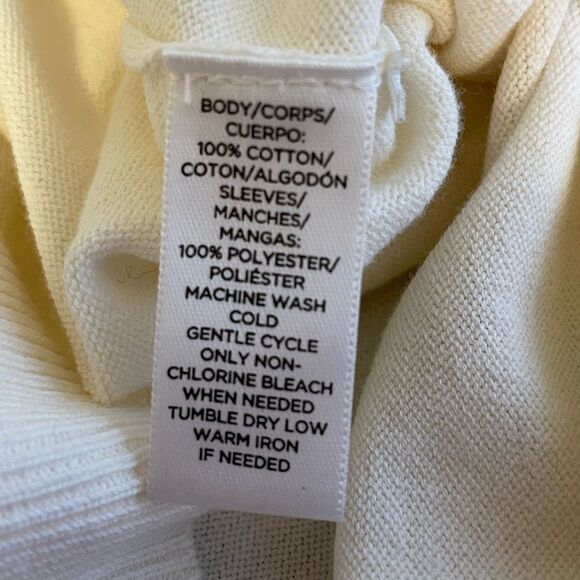 Loft Ivory Cotton Crewneck Sweater with Polyester Sleeves L - Picture 7 of 7